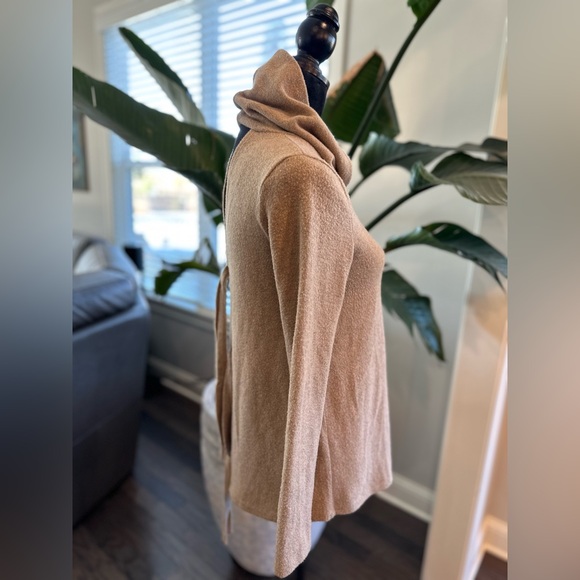 MOA MOA Open Tie Back Sweater Cowlneck Turtleneck Women Small Tan - Picture 10 of 10